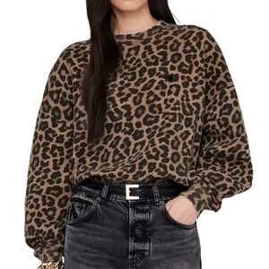 Anine Bing Brown Miles Leopard Print Crewneck Sweatshirt